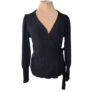 Kirundo Black Ribbed Knit Tie Wrap Sweater Women's Medium‎